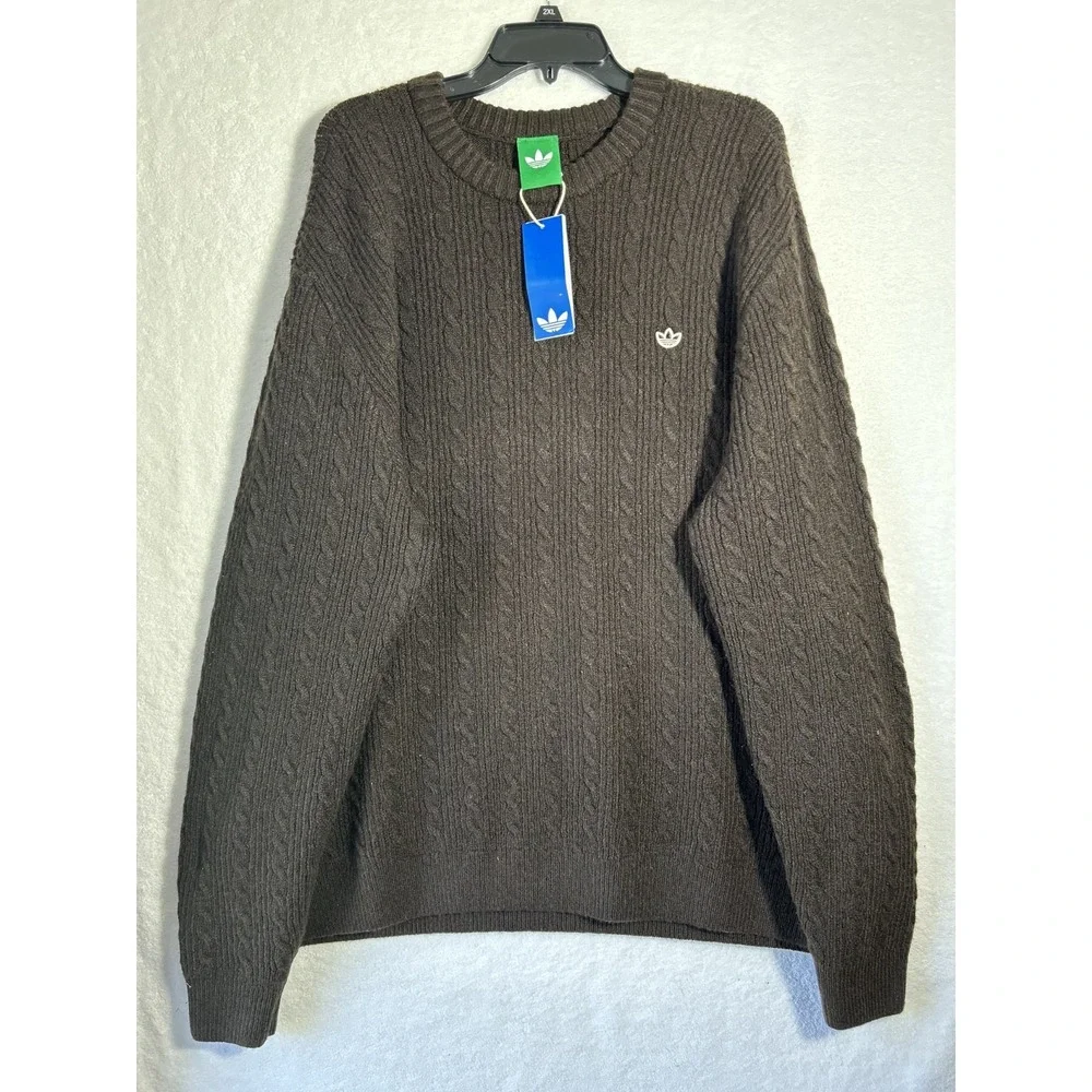Adidas Mens Size 2XL Brown Long Sleeve Novelty Cable Knit Sweater